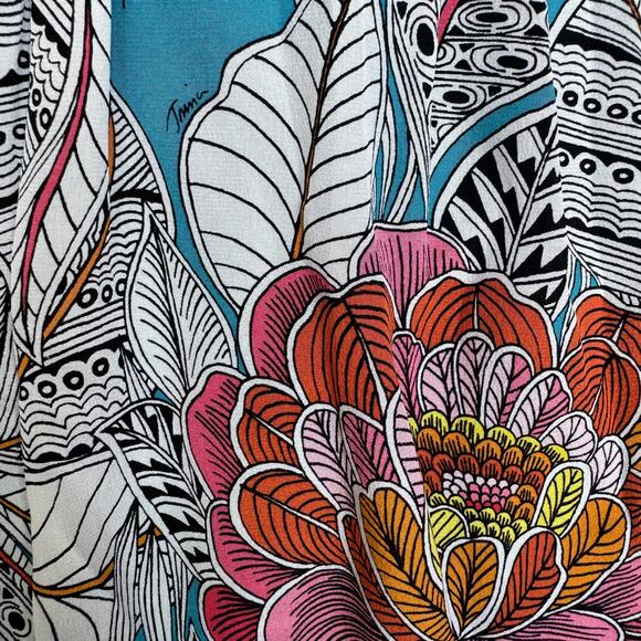 Trina Turk Floral Silk Long Midi Dress Spaghetti Strap Black White Aqua Size S - Picture 10 of 16